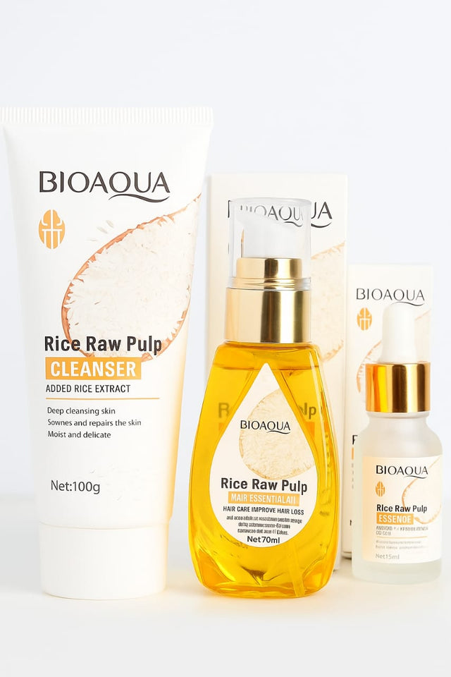 Bioaqua Rice Raw Pulp Face cleanser face serum and hair oil
